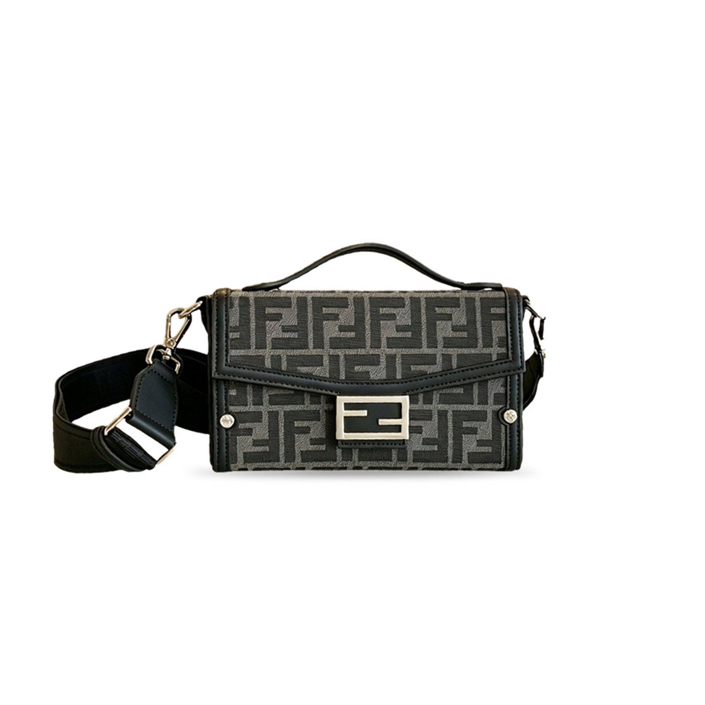 FENDI RECYCLED FABRIC JACQUARD VITELLO KING FF BAGUETTE SOFT (21.5*13*6.5cm) 